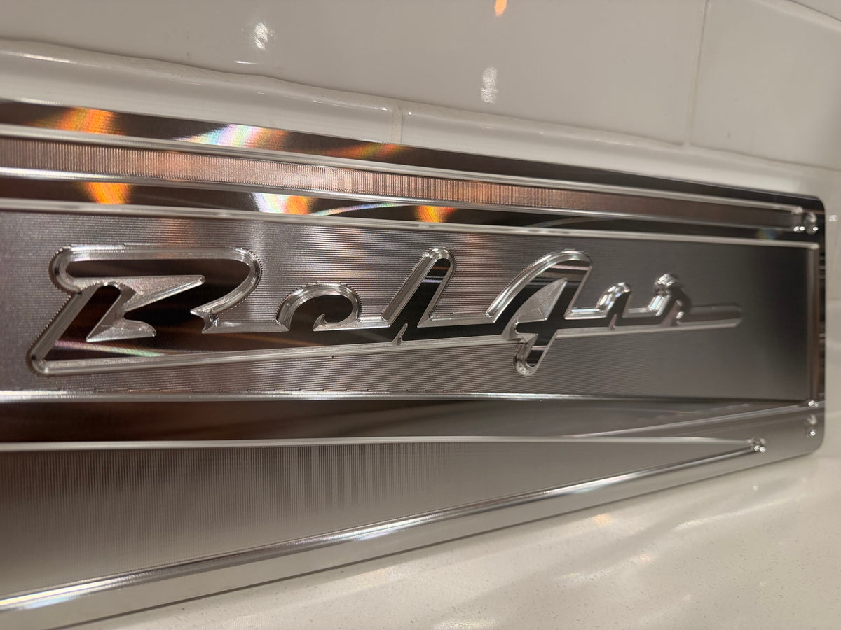 Bel Air CNC machined display plate — raw machining detail