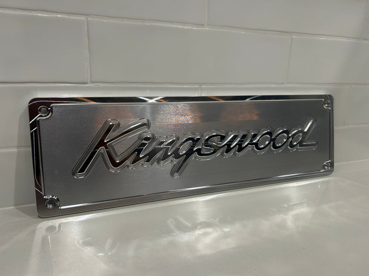 Kingswood machined display plate — raw machined aluminium detail