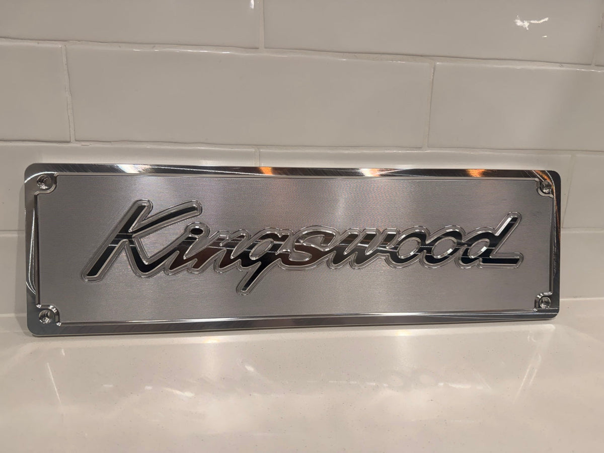 Kingswood machined display plate — raw machined aluminium