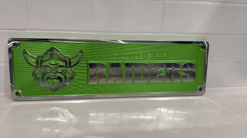 Canberra Raiders machined supporter plate — anodised with post-machined highlights